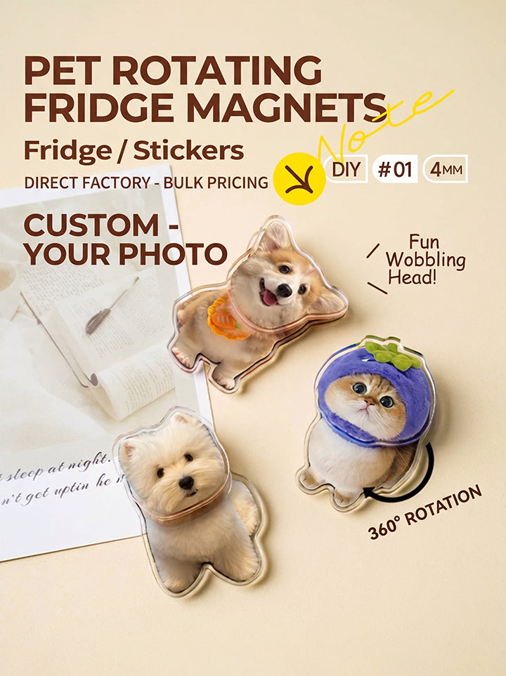 Custom Pet Photo Spinning Fridge Magnet | Personalized Acrylic Cat & Dog Rotating Decor